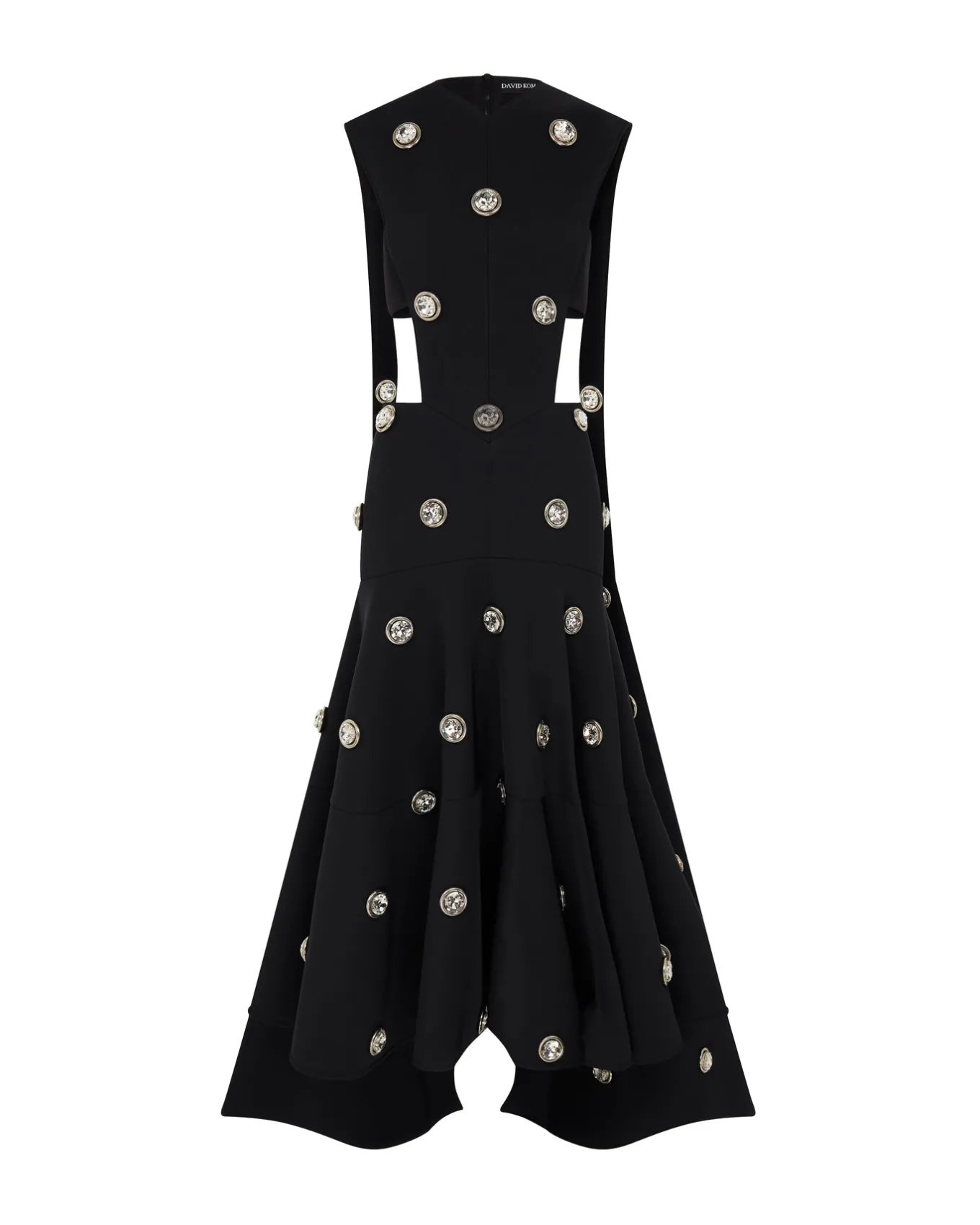 CRYSTAL EMBROIDERED PARTIAL CAPE MIDI DRESS