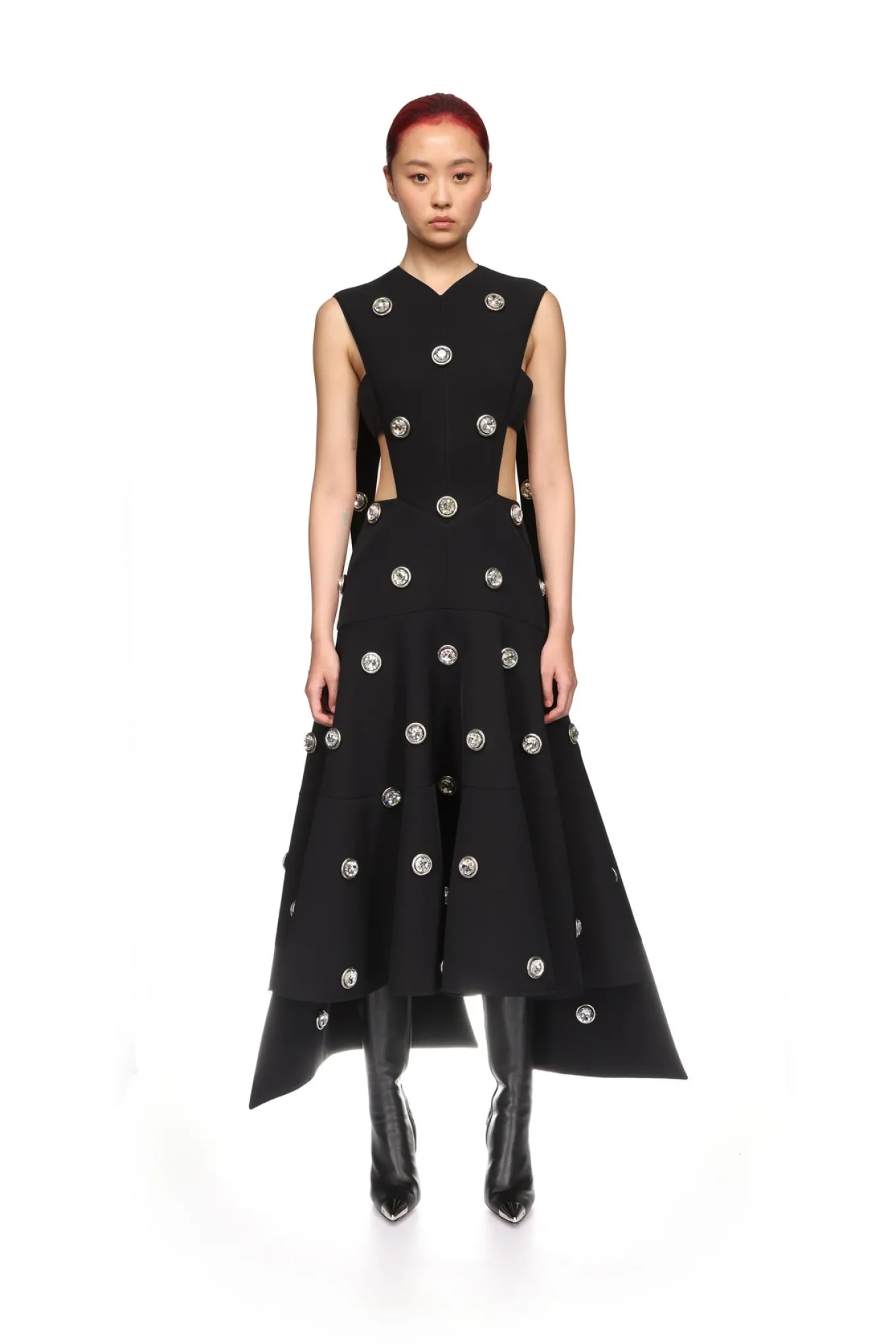 CRYSTAL EMBROIDERED PARTIAL CAPE MIDI DRESS