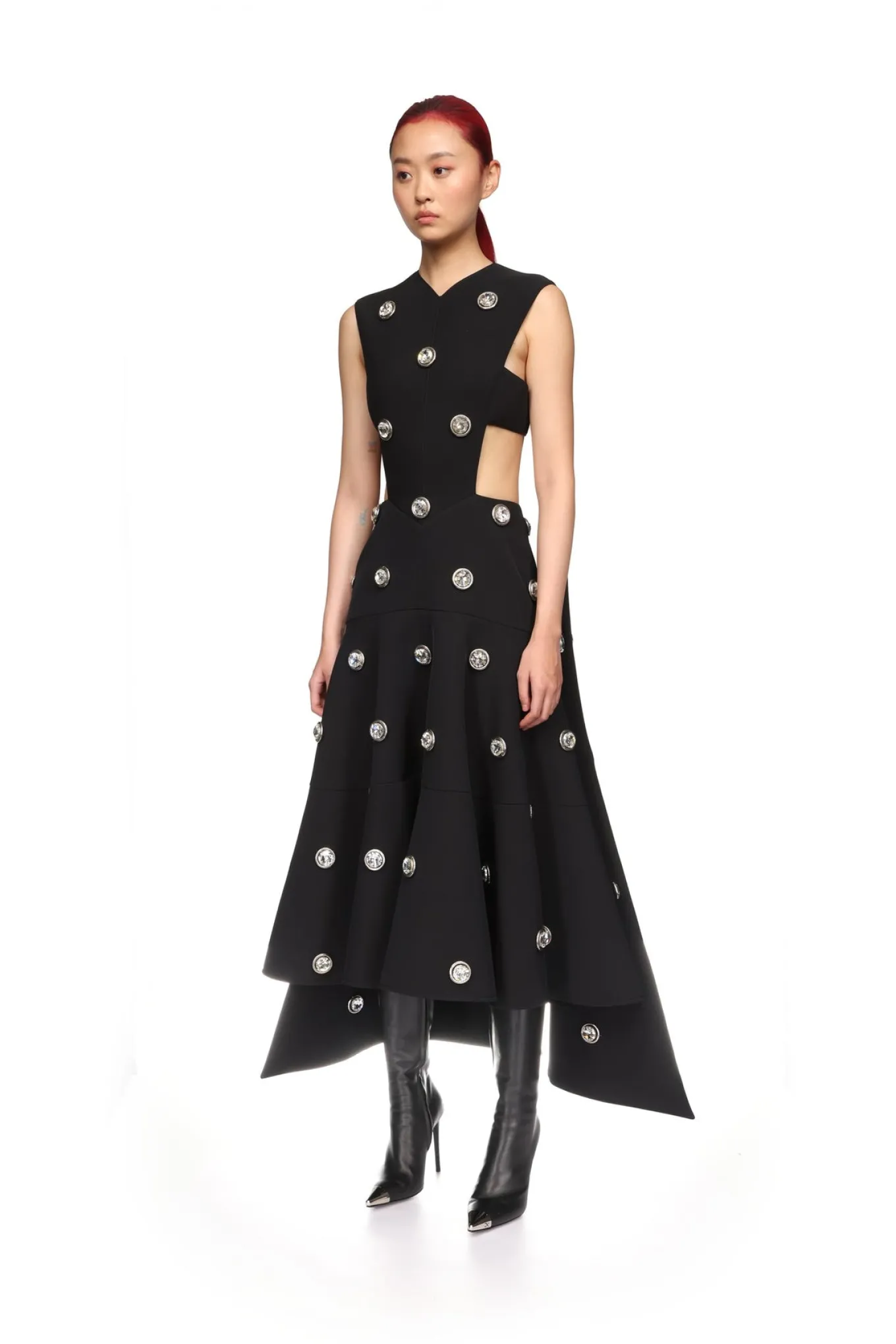 CRYSTAL EMBROIDERED PARTIAL CAPE MIDI DRESS