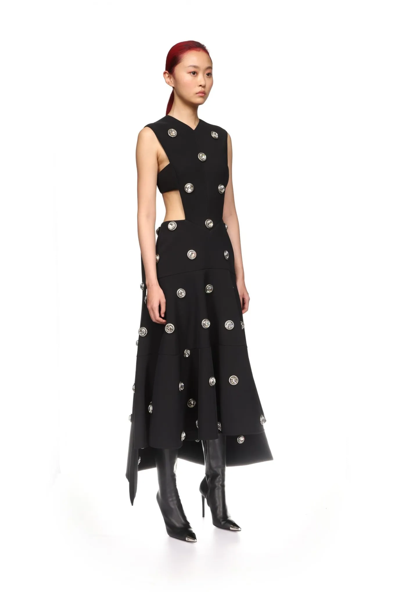 CRYSTAL EMBROIDERED PARTIAL CAPE MIDI DRESS