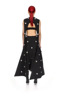 CRYSTAL EMBROIDERED PARTIAL CAPE MIDI DRESS