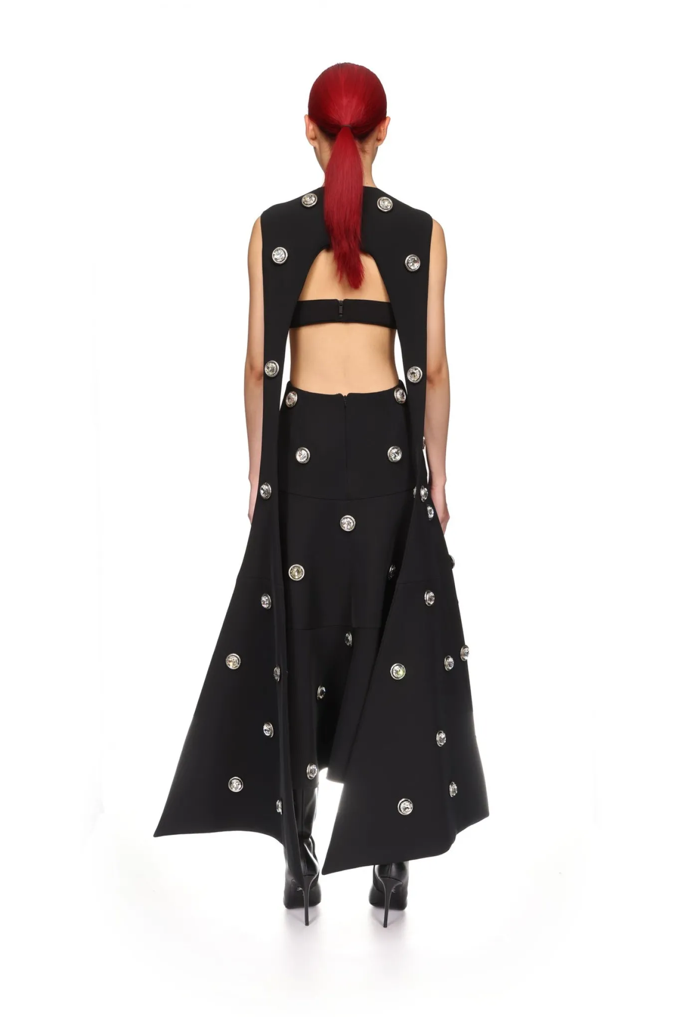 CRYSTAL EMBROIDERED PARTIAL CAPE MIDI DRESS