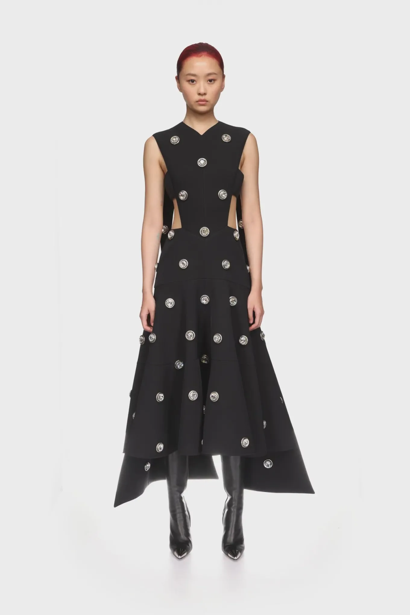 CRYSTAL EMBROIDERED PARTIAL CAPE MIDI DRESS
