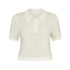 CRYSTAL EMBROIDERED POLO KNIT TOP