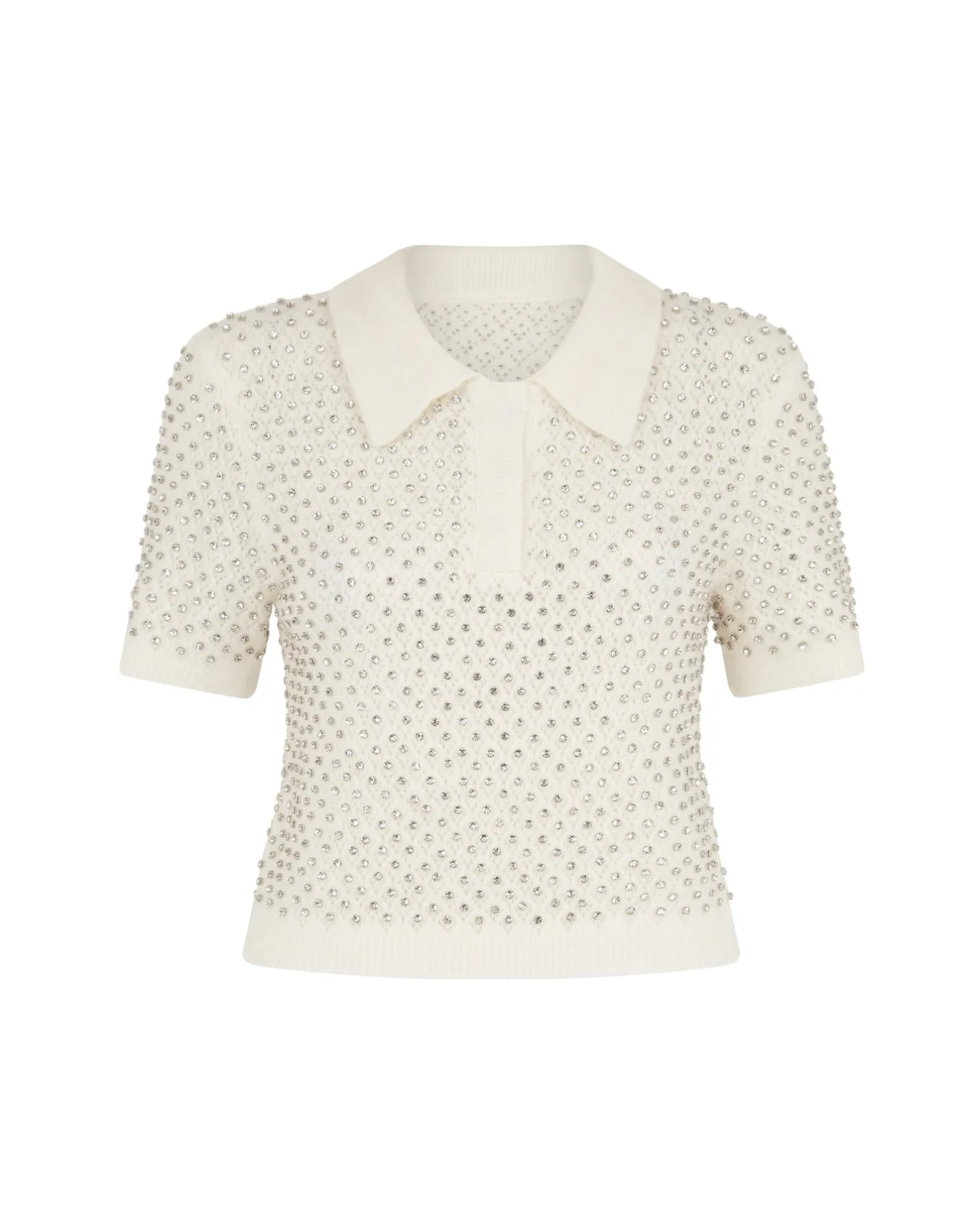 CRYSTAL EMBROIDERED POLO KNIT TOP