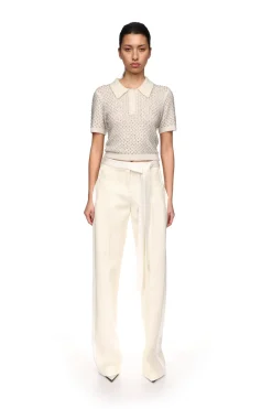 CRYSTAL EMBROIDERED POLO KNIT TOP