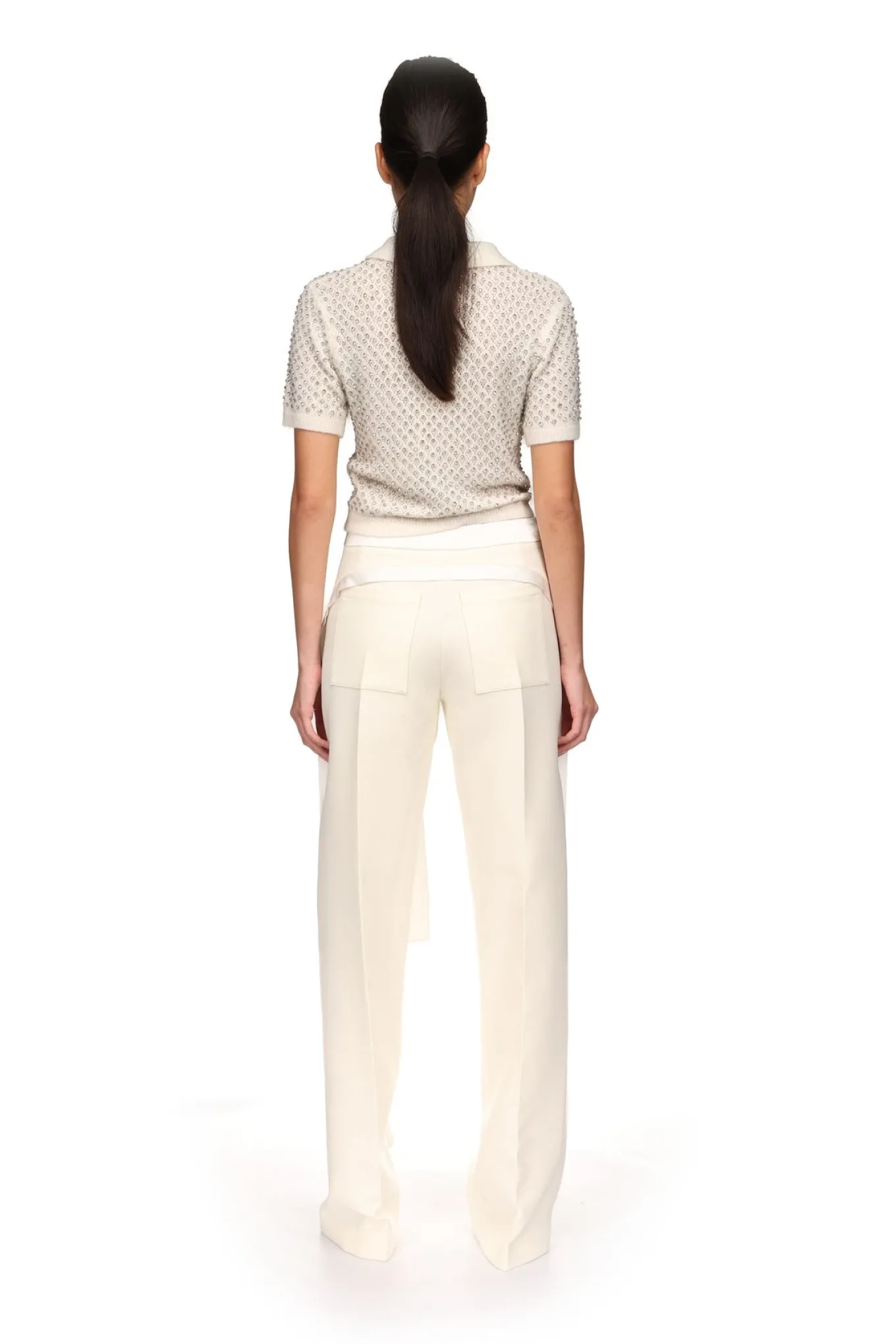 CRYSTAL EMBROIDERED POLO KNIT TOP