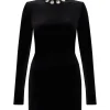 CRYSTAL EMBROIDERED VELVET MINI DRESS
