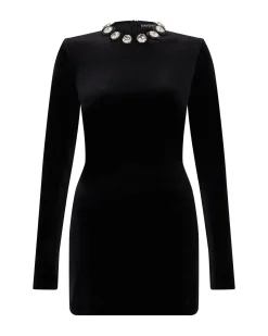 CRYSTAL EMBROIDERED VELVET MINI DRESS