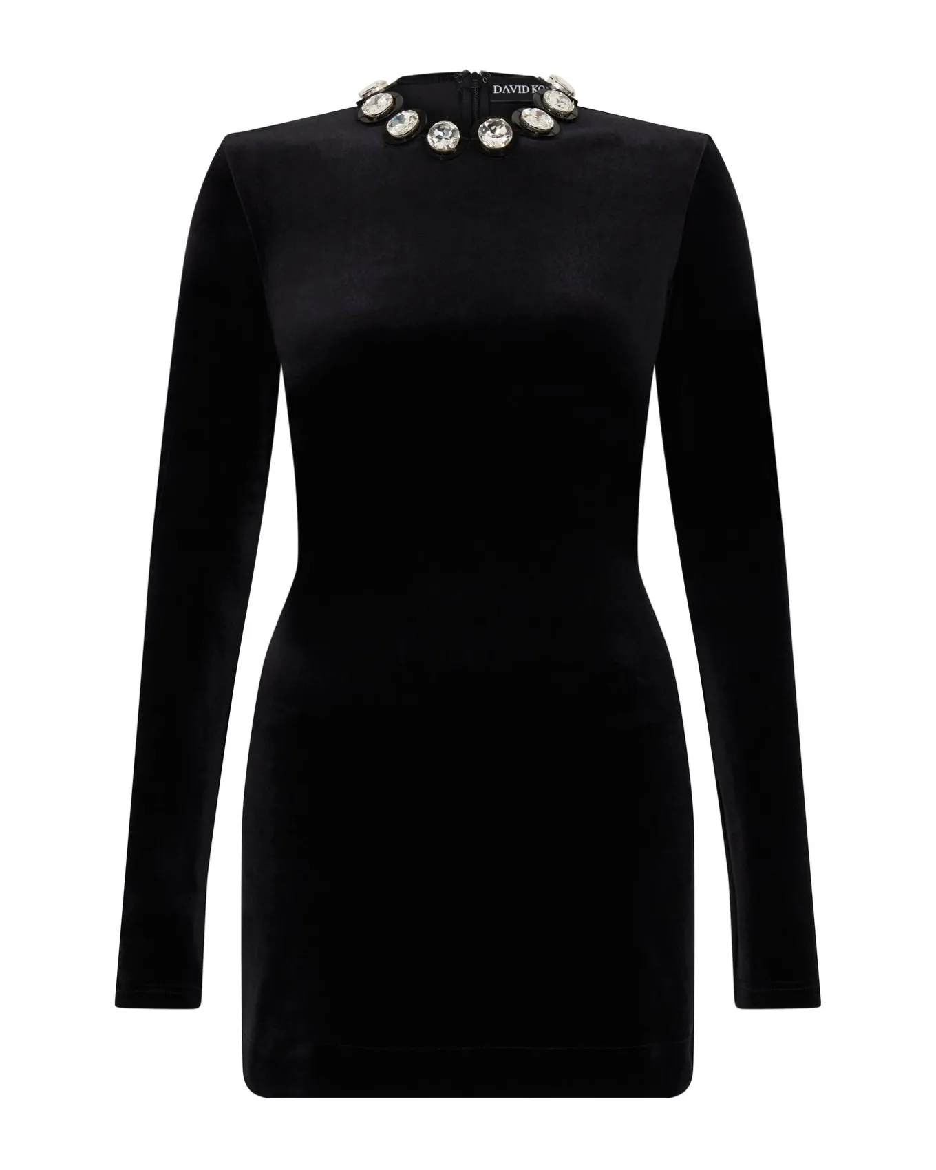 CRYSTAL EMBROIDERED VELVET MINI DRESS