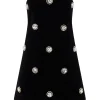 CRYSTAL EMBROIDERED VELVET MINI DRESS