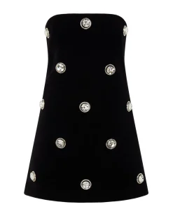 CRYSTAL EMBROIDERED VELVET MINI DRESS