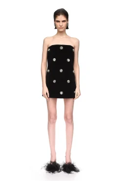 CRYSTAL EMBROIDERED VELVET MINI DRESS