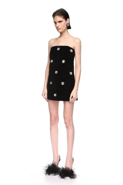 CRYSTAL EMBROIDERED VELVET MINI DRESS