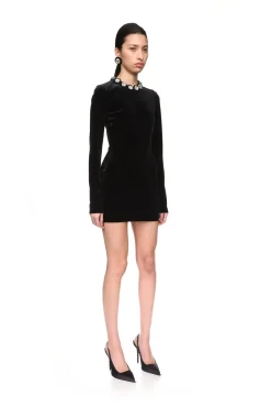 CRYSTAL EMBROIDERED VELVET MINI DRESS