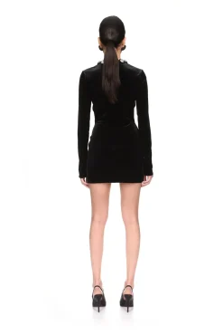 CRYSTAL EMBROIDERED VELVET MINI DRESS