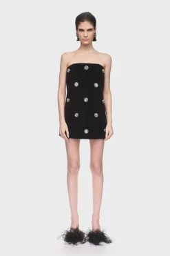 CRYSTAL EMBROIDERED VELVET MINI DRESS