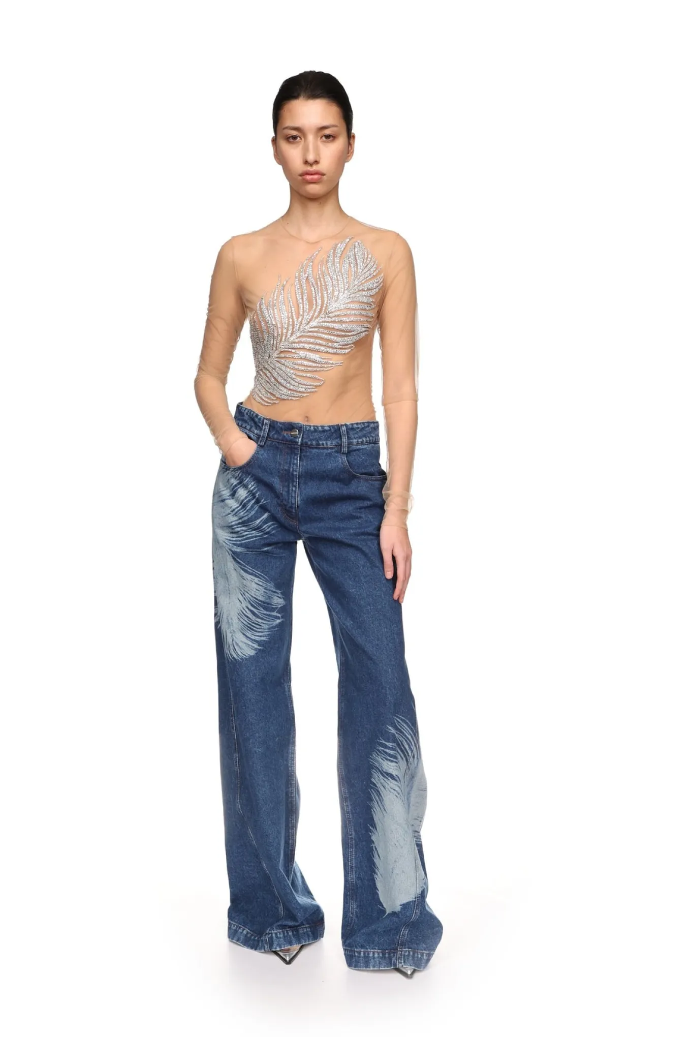 CRYSTAL FEATHER BODYSUIT