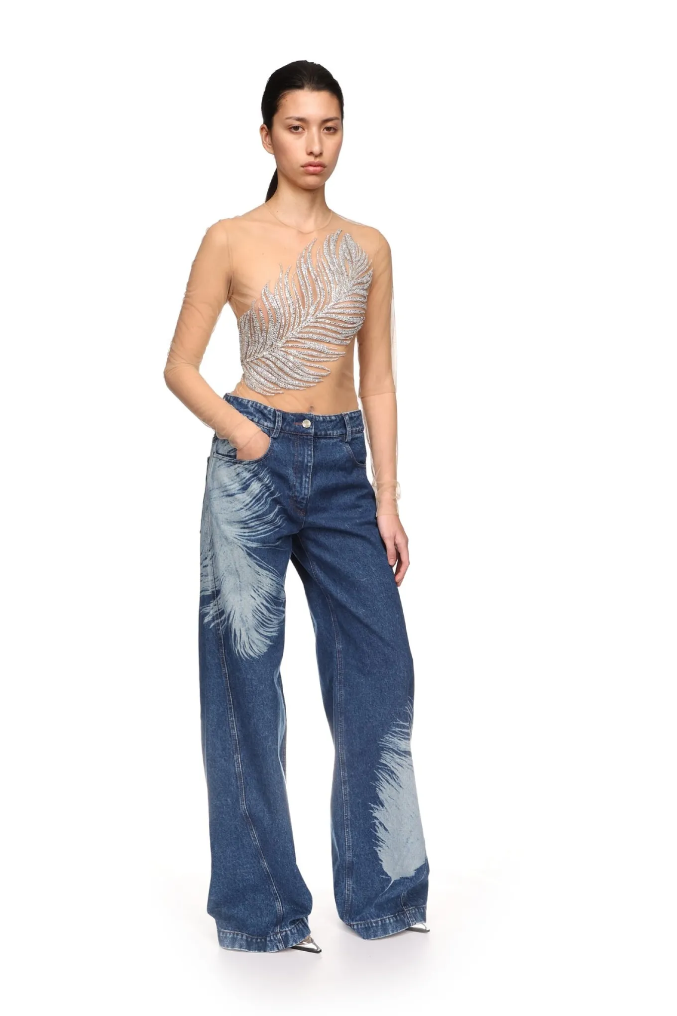 CRYSTAL FEATHER BODYSUIT