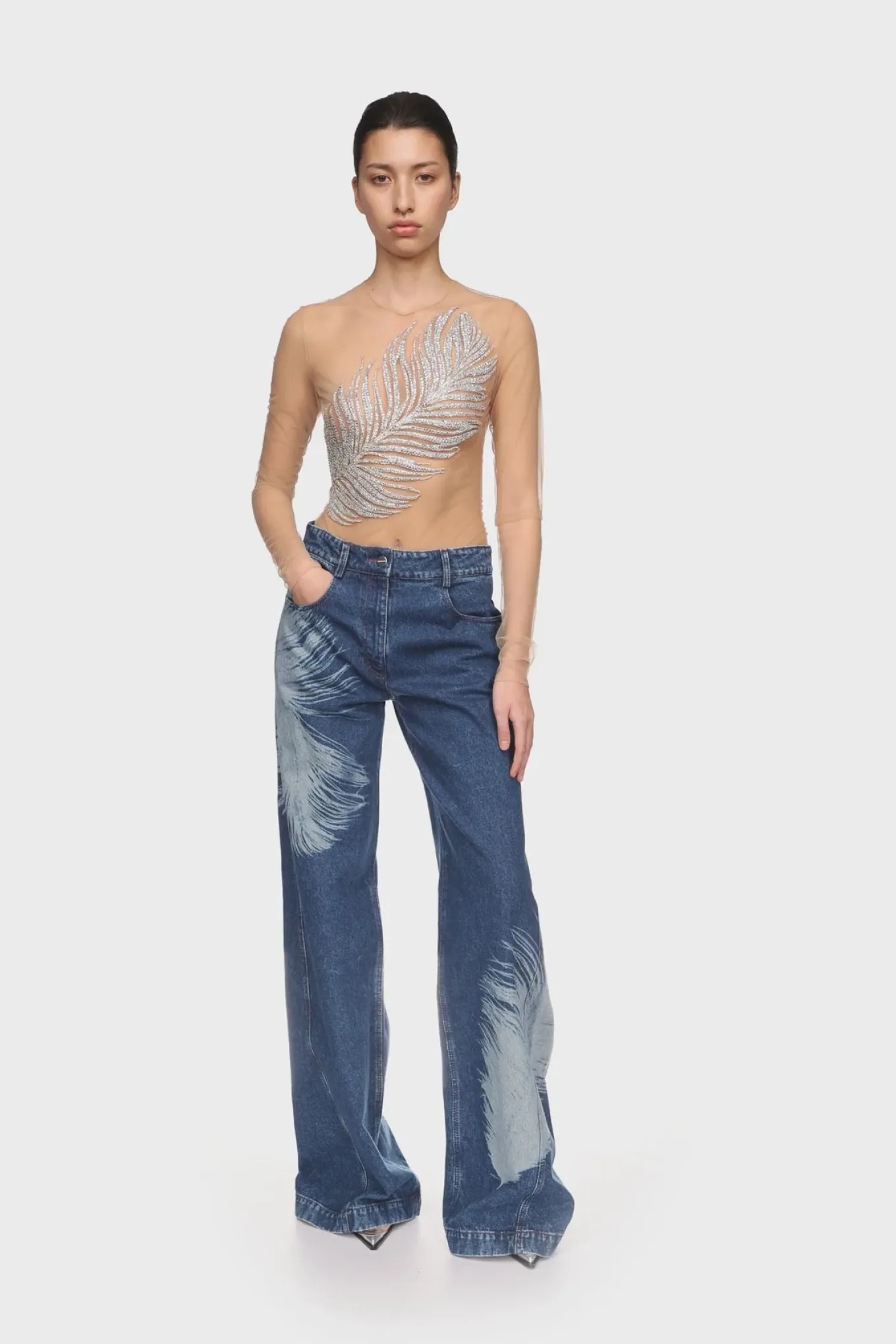 CRYSTAL FEATHER BODYSUIT