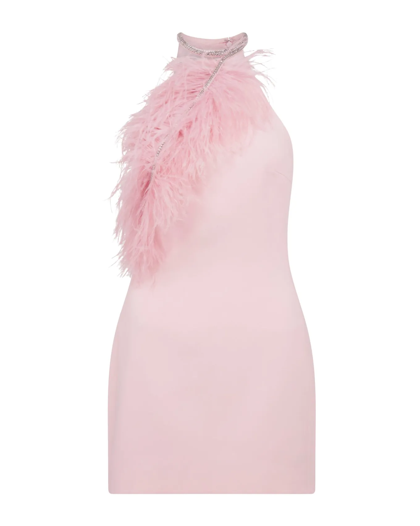 CRYSTAL FEATHER HALTER MINI DRESS