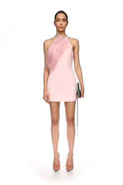 CRYSTAL FEATHER HALTER MINI DRESS