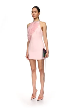 CRYSTAL FEATHER HALTER MINI DRESS