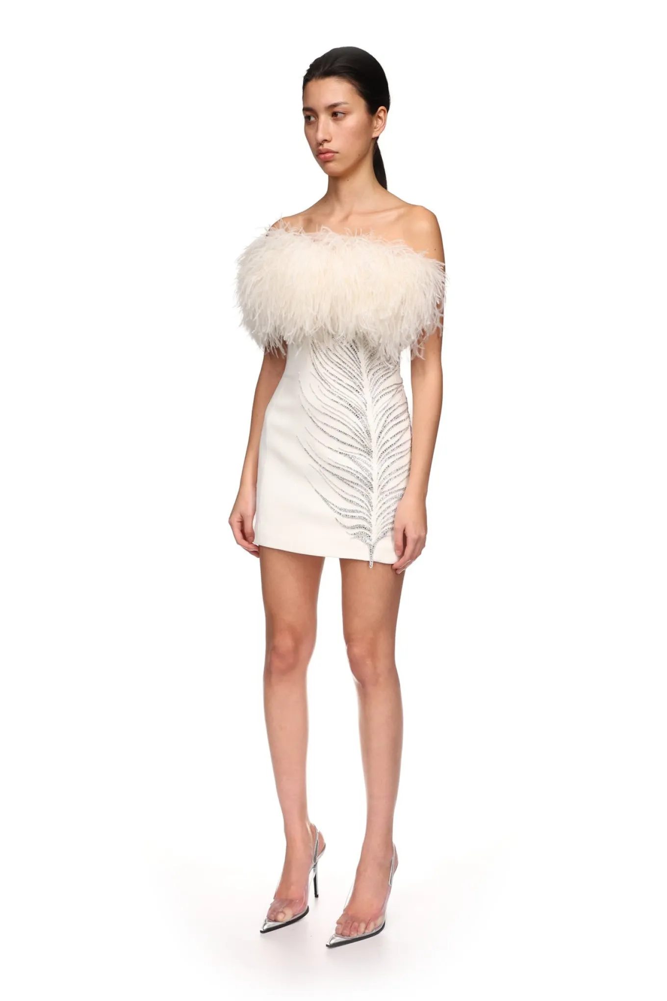 CRYSTAL FEATHER MINI DRESS