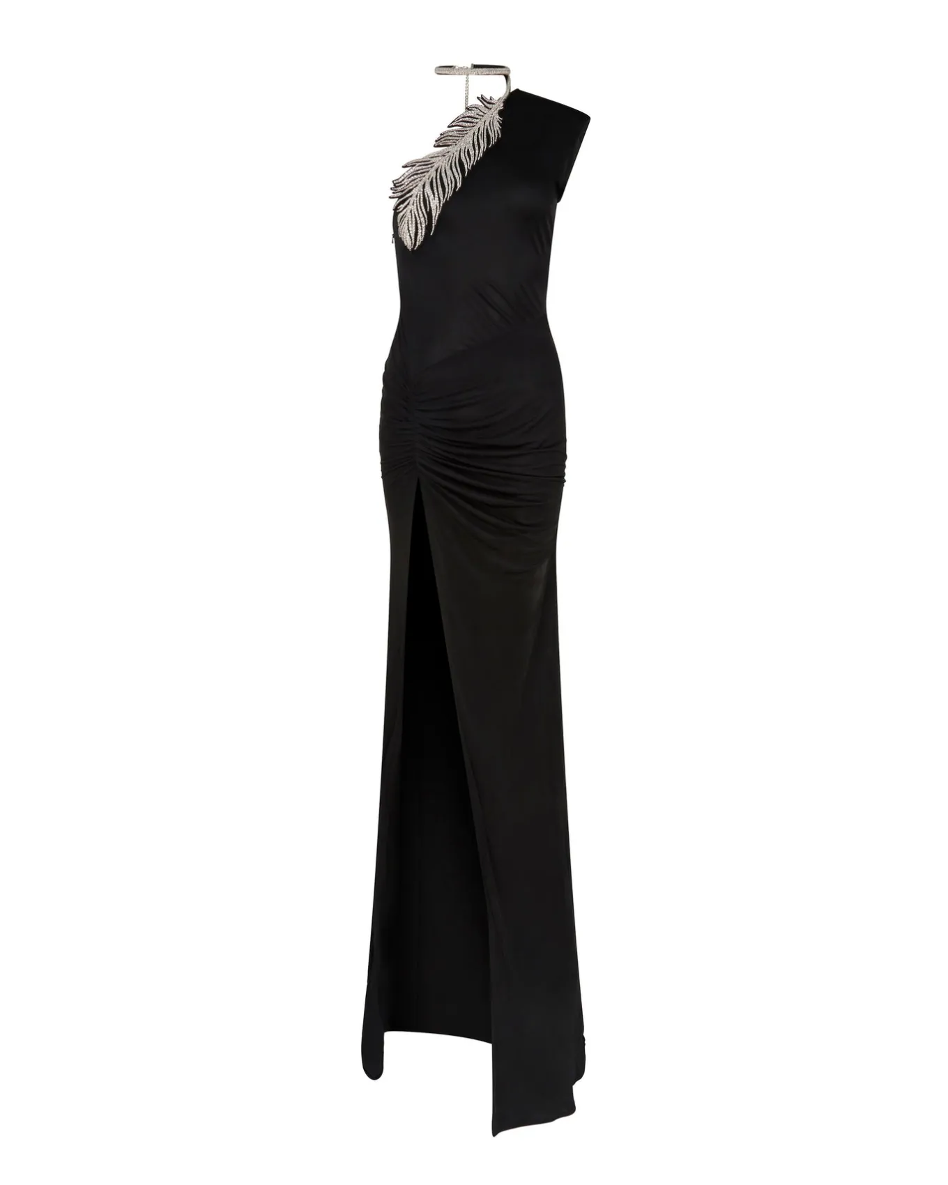 CRYSTAL FEATHER ONE SHOULDER GOWN
