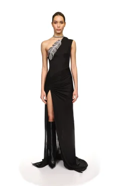 CRYSTAL FEATHER ONE SHOULDER GOWN