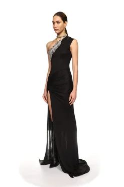 CRYSTAL FEATHER ONE SHOULDER GOWN