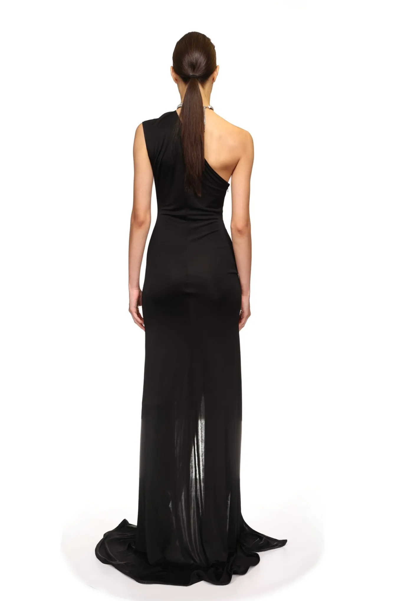CRYSTAL FEATHER ONE SHOULDER GOWN