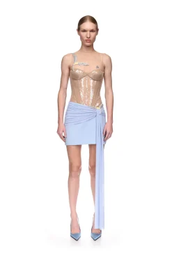 CRYSTAL HUMMINGBIRD AND DRAPE DETAIL MINI SKIRT