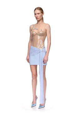 CRYSTAL HUMMINGBIRD AND DRAPE DETAIL MINI SKIRT