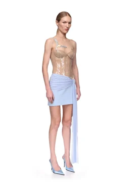 CRYSTAL HUMMINGBIRD AND DRAPE DETAIL MINI SKIRT