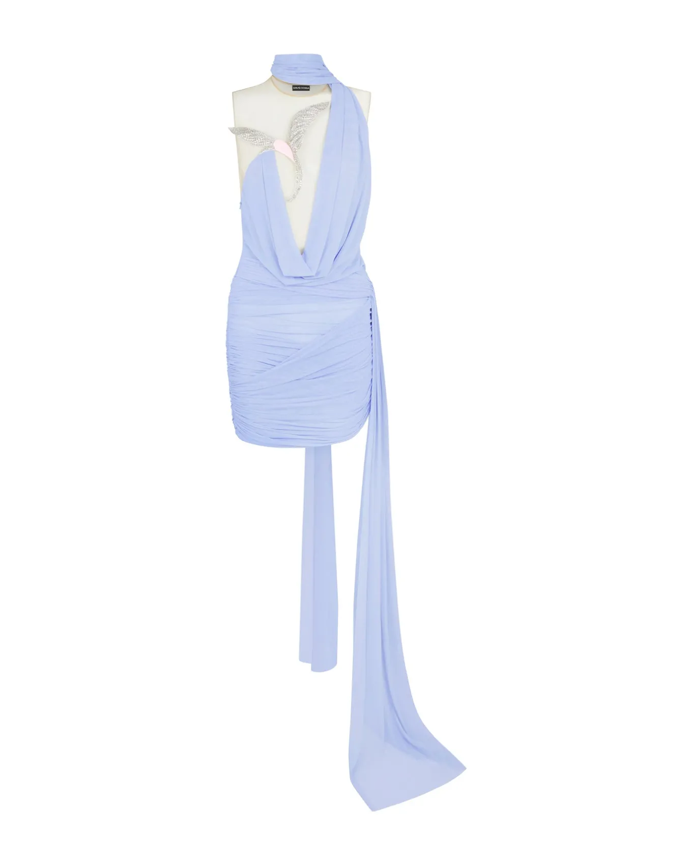CRYSTAL HUMMINGBIRD AND SCARF DETAIL MINI DRESS