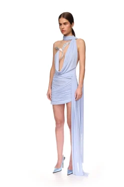 CRYSTAL HUMMINGBIRD AND SCARF DETAIL MINI DRESS
