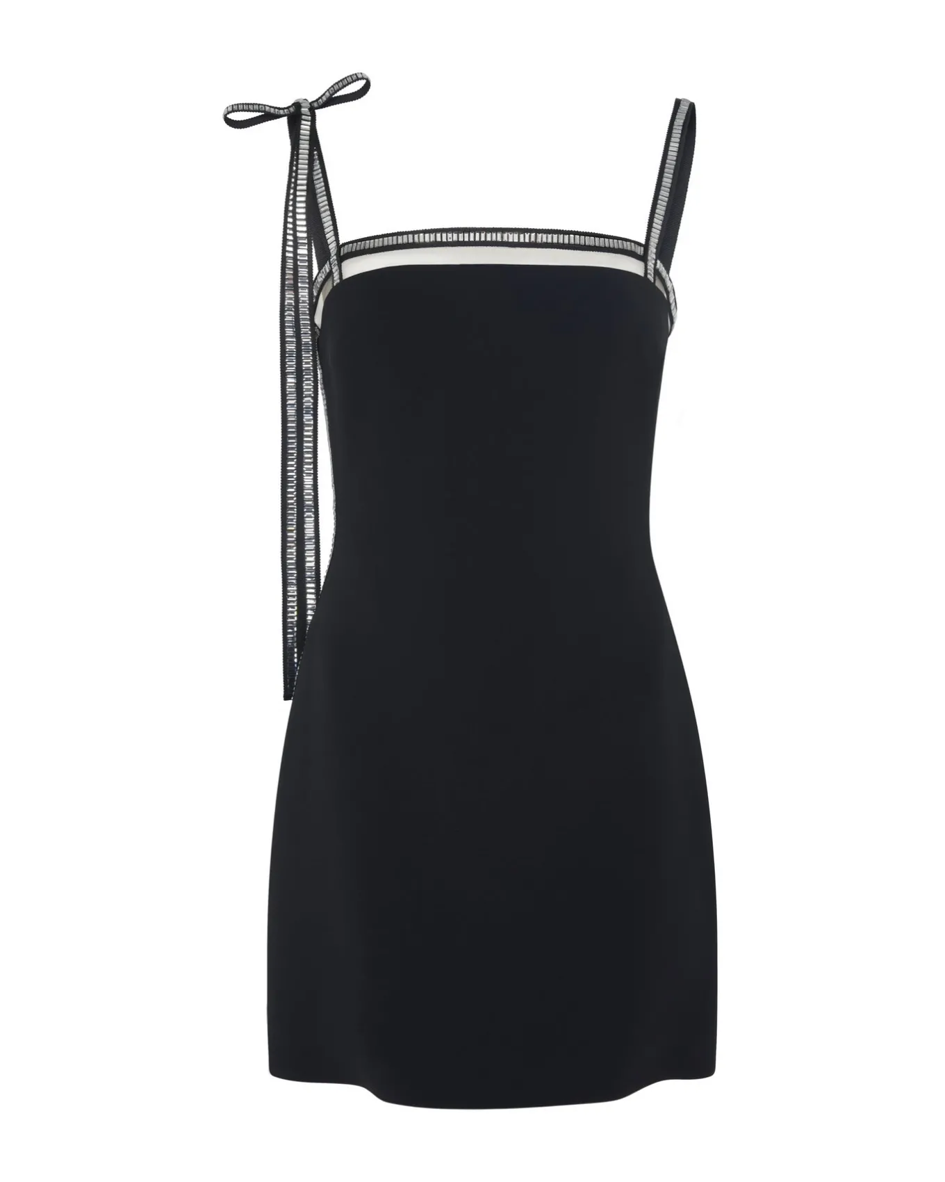 CRYSTAL TRIM AND BOW STRAP DRESS