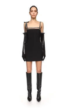 CRYSTAL TRIM AND BOW STRAP DRESS