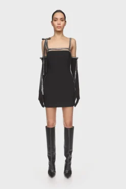 CRYSTAL TRIM AND BOW STRAP DRESS