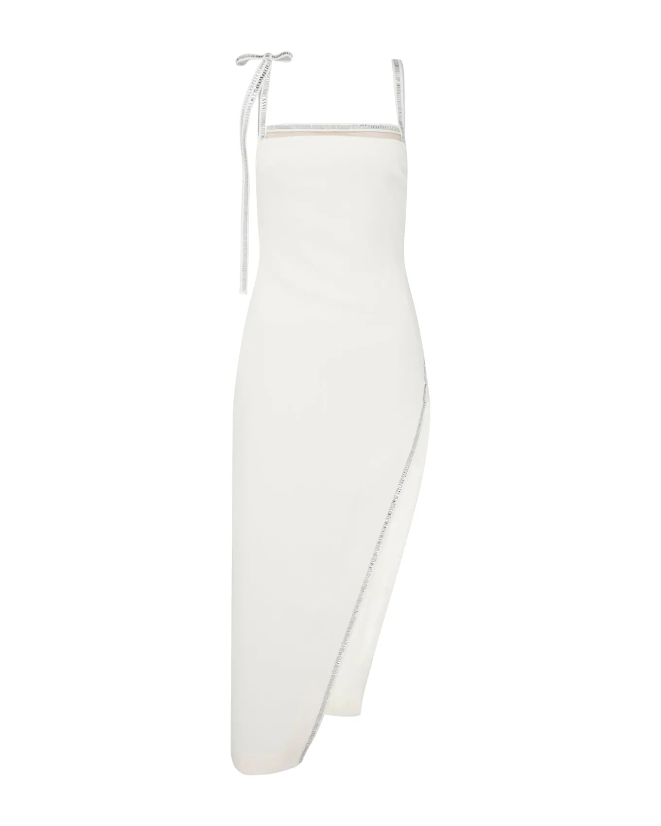 CRYSTAL TRIM OPEN LEG MIDI DRESS