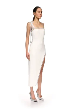 CRYSTAL TRIM OPEN LEG MIDI DRESS