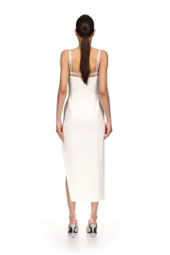 CRYSTAL TRIM OPEN LEG MIDI DRESS