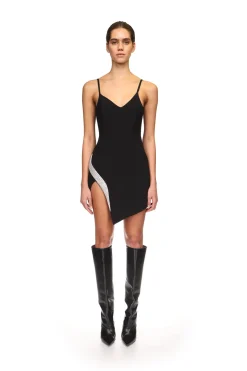 CRYSTAL WING EMBR OPEN LEG MINI DRESS