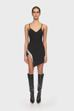 CRYSTAL WING EMBR OPEN LEG MINI DRESS