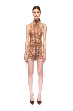 DEER HIDE PRINT RUSHED MINI DRESS