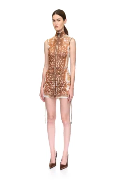 DEER HIDE PRINT RUSHED MINI DRESS