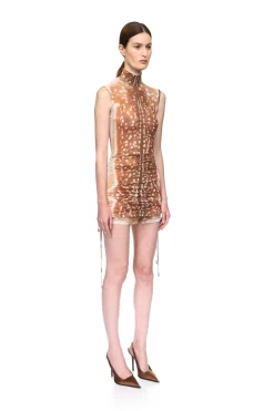 DEER HIDE PRINT RUSHED MINI DRESS