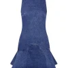 DENIM FLARED HEM MINI DRESS