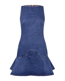 DENIM FLARED HEM MINI DRESS
